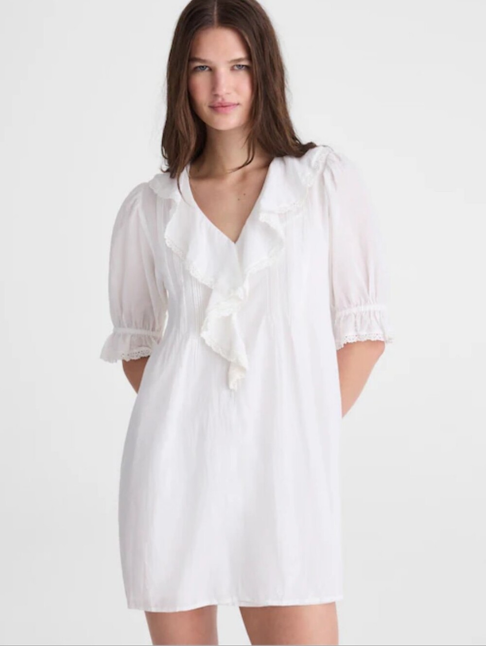 NWT Madewell Blaire Mini Dress White Cotton Voile Lined Short Sleeve Size L - Picture 10 of 11